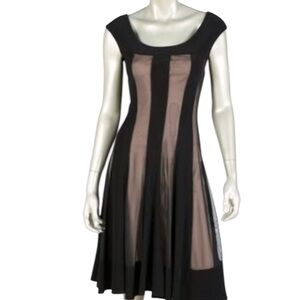 Connected Apparel Black Velvet and Tan Lining Midi Dress